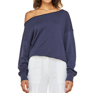 Jersey de algodón 100% supersuave para mujer, sudadera de Color sólido con logotipo personalizado, ropa de calle holgada, estilo de hombro caído para invierno - Product Image 1