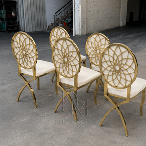 Radial Web Cutout Back Gold Stainless Steel Wedding <b>Chair</b> with White Cushion for Banquet and Hotel Events Wholesale Seating - Product Image 2