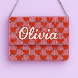 <b>Beaded</b> Heart Clutch, Custom Name Bag, Valentine's Purse, Love Themed Bag, <b>Red</b> <b>Bead</b> Clutch, Custom <b>Bead</b> Bag, Romantic Clutch - Product Image 4