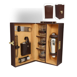 Deluxe Premium Stainless Steel Bartending <b>Tools</b> Set Brown Leatherette <b>Wooden</b> Base Bar <b>Box</b> Travel Cocktail Kit with Accessories - Product Image 5