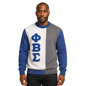 Phi Beta Sigma White 3 Tone Knit Sweater Greek Fraternity Apparel Premium <b>Chenille</b> Embroidery Divine Nine Greek Life Clothing - Product Image 1