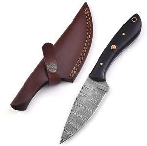 Couteau de chasse Damas de qualité supérieure pour le camping en plein air Gaine en cuir à lame fixe Support OEM personnalisable 3 ans - Product Image 1