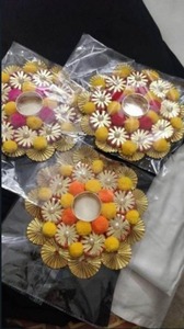 Portavelas hecho a mano Rangoli decoración del hogar regalo para mujeres regalos de inauguración boda Diwali regalo esteras florales decoración de fiesta de té - Product Image 2