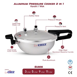 CHEF Best 3 litros de aluminio 2 en 1 cocina de gas de inducción Karahi mango de baquelita eficiente cocina casera ollas de arroz a presión - Product Image 3