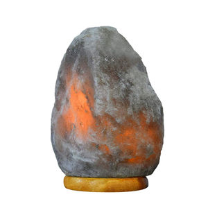 Himalayan Grey Salt <b>Lamp</b> Premium Quality Handcrafted Eco-friendly Mineral Rock with <b>Wooden</b> <b>Base</b> Natural Shape Carving - Product Image 1