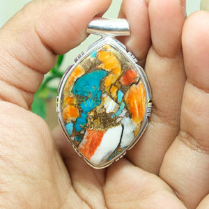 จี้เงินแท้ 925 ประดับพลอยสีฟ้าอมเขียวทรงหอยมีหนาม สีส้ม  จี้แบบโดดเด่น  จี้พลอย  สร้อยคอ  เครื่องประดับพลอยสีฟ้าอมเขียว - Product Image 5