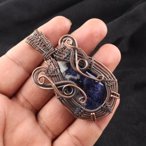 Sodalite <b>Blue</b> Gemstone Pear Cut Copper Wire Wrapped Fashion Pendant <b>Necklace</b> Oxidized Silver Mothers Day Gift Special Today - Product Image 2