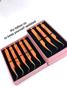 Pince à épiler d'extension de cils à pointe de fibre de revêtement de poudre orange incurvée de haute qualité côté arrière de 45 degrés avec des Instruments de beauté de coeur - Product Image 4