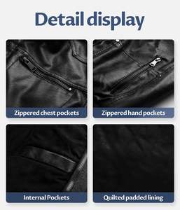 Veste en similicuir pour hommes, veste de moto imperméable et coupe-vent en PU, blouson à capuche vintage avec capuche amovible - Product Image 6