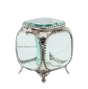 Caja de almacenamiento de joyería de lujo de cristal biselado y plata de latón, anillo hecho a mano, pendiente, collar, caja de baratija - Product Image 1