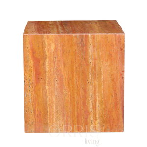 Table d'appoint minimaliste en marbre naturel, table de chevet carrée moderne faite à la main, rouge, mobilier de luxe pour chambre à coucher, décoration de salon - Product Image 2