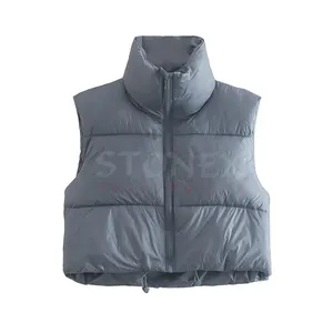 Winter Jacket And Coats Newest Sleeveless Vest Hoodie Jacket Coat With Zipper Cropped Cotton Puffer Down Coat Womens Vest Jacket