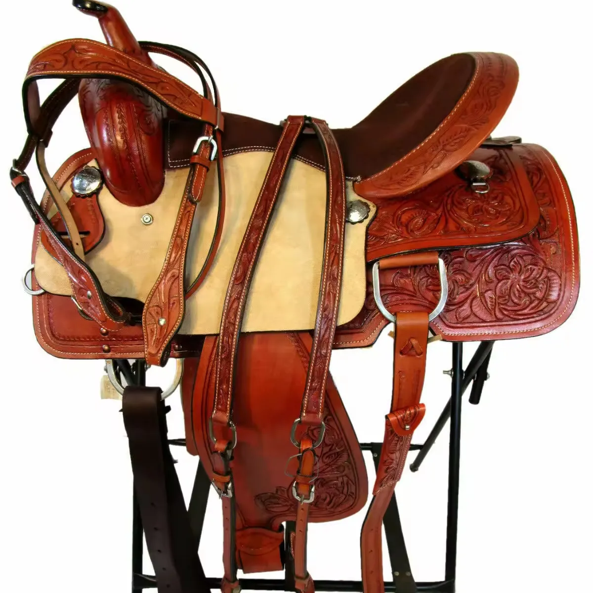 Selle de baril de cheval Belle combinaison de couleurs Selles de cheval avec ensemble de tack Main péage Western Leather au prix de gros.