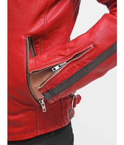 Vestes de moto en cuir rouge pour hommes haute qualité 100% veste de motard en cuir de mouton pur parfait pour toutes les saisons veste en cuir - Product Image 5