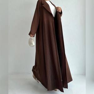 Long manteau en soie marron de luxe personnalisé vente en gros anti-rides Abaya pantalon assorti Dubaï vêtements islamiques adultes musulmans - Product Image 1