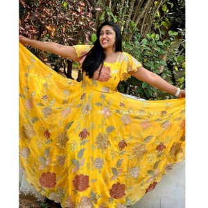 Nouvelle collection 2022 magnifique tissu Georgette avec imprimé Floral, robe de soirée brodée, Anarkali donne un Look occidental - Product Image 1