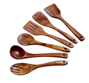 Juego de utensilios de madera de acacia Utensilios de cocina de madera natural Juego de cuencos de Venta caliente Hecho EN LA India Incluye juego de servidor de ensalada de madera - Product Image 2