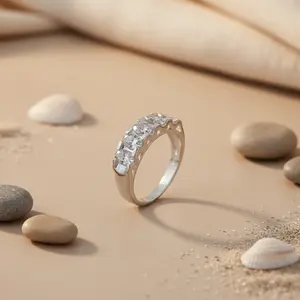 Anillo de Compromiso para Mujer, Romántico, Geométrico, Corte Esmeralda, Plata 925, Bañado en Rodio - Product Image 1