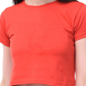 Venta al por mayor de algodón personalizado mujeres Crop Camiseta de manga corta botón transpirable antiarrugas verano moda Casual Tops con estilo de moda - Product Image 4