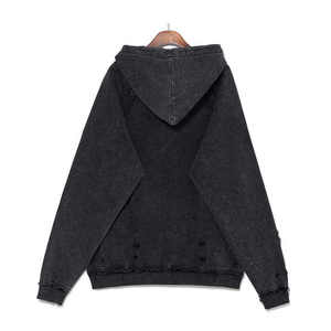 Impression personnalisée de haute qualité en gros Vintage délavé à l'acide en détresse surdimensionné poids lourd 100% coton français éponge sweat à capuche zippé - Product Image 6