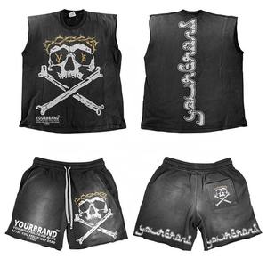 Logo imprimé personnalisé hommes soleil fané t-shirts t-shirt et genou-longueur short ensemble 100% coton sans couture grande taille léger - Product Image 3