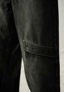 2025 tendance hommes coupe ample Baggy Denim pantalon noir pierre lavage respirant solide motif en gros approvisionnement en vrac - Product Image 2