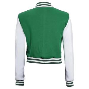 Custom Crop Bomber Varsity Jacket para mujer Stand Collar Fleece Baseball Jacket Outdoor Fashion Wear - Product Image 6