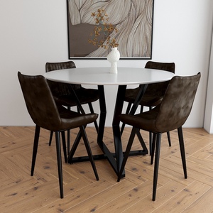 Juego de Mesa de Comedor Redonda Vera de 100 cm, Madera de Caucho Ensamblada con Patas de Hierro con Recubrimiento en Polvo, Extensible para Uso en Bares Domésticos - BA68044 - Product Image 6
