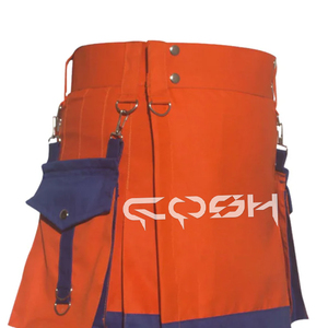 Kilt naranja de tamaño personalizado de alta visibilidad para hombres, Kilt utilitario escocés de algodón hecho a mano, diseño tradicional elegante de bombero - Product Image 6