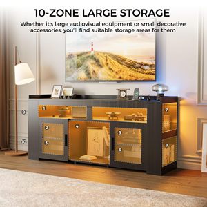 Mobile <span class=keywords><strong>TV</strong></span> Moderno Personalizzato <span class=keywords><strong>in</strong></span> Legno Nero, Unità di Intrattenimento per Home Theater, Consolle <span class=keywords><strong>TV</strong></span> LED con Ante <span class=keywords><strong>in</strong></span> Vetro, Arredamento per Soggiorno - Product Image 4