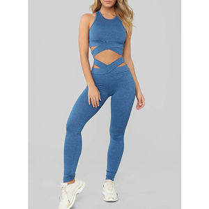 Mallas de cintura alta elásticas suaves con función de secado rápido, diseño único, traje de Yoga para Fitness para mujer, conjunto de ropa deportiva - Product Image 6