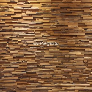 Panneaux muraux élégants et modernes en teck recyclé avec un design insonorisé à motif géométrique unique pour le divertissement de la villa domestique - Product Image 3