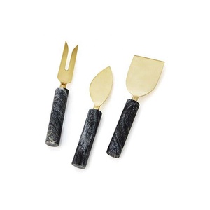 Ensemble de fromages à Long manche rond en marbre poli plaqué or, épandeur et trancheuse à manche en marbre en acier inoxydable - Product Image 3