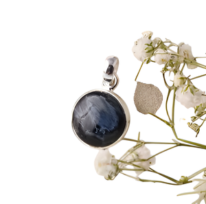 Pietersite naturelle forme ronde pierre précieuse 925 pendentif en argent Sterling Vintage plaqué argent pendentif à la mode pour unisexe - Product Image 6