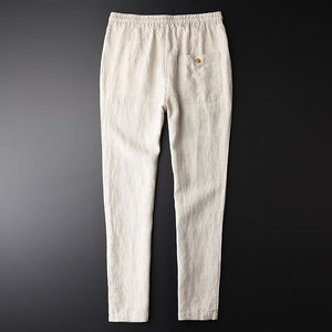 กางเกงผ้าลินินทรงหลวมเอวยางยืดสำหรับผู้ชายกางเกงผ้าลินินใส่สบายทรงหลวมโลโก้ตามสั่ง - Product Image 5