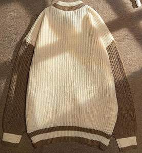 Cardigan en tricot pour femmes avec broderie d'ours mignon, décontracté, ample, boutonné, à manches longues, style varsity, veste en maille - Product Image 4