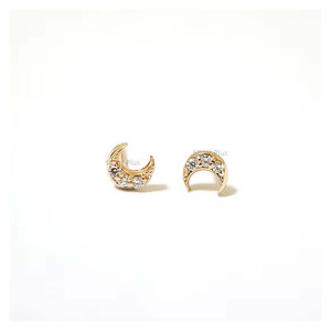 14k Solid Yellow Gold Minimalist Stud <b>Earrings</b> Handmade Tiny Crescent <b>Moon</b> Lab Grown Brilliant Cut Diamond Luxury Export Quality - Product Image 1