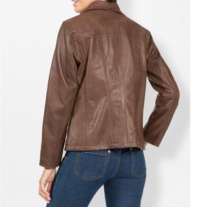 Veste en cuir d'agneau vintage décontractée pour femmes, imperméable, fermeture éclair, col plié, style tissé, jean lavé, nylon d'hiver - Product Image 2
