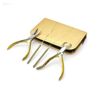 Pince d'extension de cheveux dorée avec aiguille Kit d'outils professionnels d'extension de cheveux et de perles Pince avec belle pochette en cuir - Product Image 4
