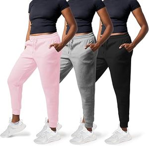 Pantalons de survêtement en molleton respirant à taille élastique pour femmes, coupe mi-longue, style hip-hop, 65% polyester, 35% coton, avec poches - Product Image 1