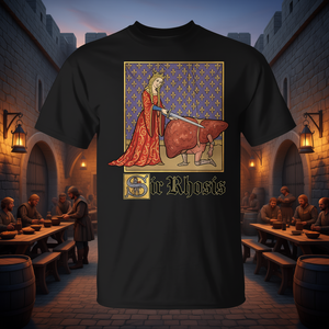 T-shirt Sir Rhosis Medieval Pun Meme Liver Drunk, meme medievali per gli appassionati di umorismo storico - Product Image 3