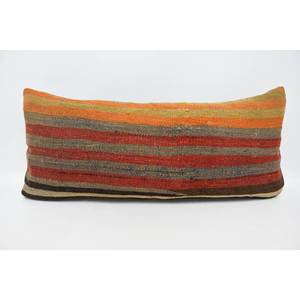 Red Striped Bohemian Woven Wool Eco Friendly Non-Slip Removable Washable 16x36 Inch <b>Flat</b> Decorative <b>Pillow</b> Vintage Pattern - Product Image 1