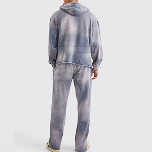 Men Street Style Acid Wash Oversize Tracksuit Relaxed Fit Cotton <b>Fleece</b> <b>Hoodie</b> Jogger Outfit - Product Image 3