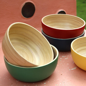 Coiled <b>bamboo</b> <b>bowl</b> set eco-friendly biodegradable spun fiber lacquer <b>bowls</b> with custom colors and sizes - Product Image 3