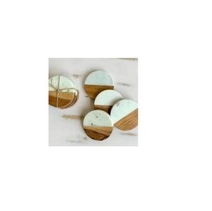 Décoration de table de dessous de verre demi-bois et demi-marbre marron rond classique avec dessous de verre en bois et en marbre pour la maison ou le bureau - Product Image 1