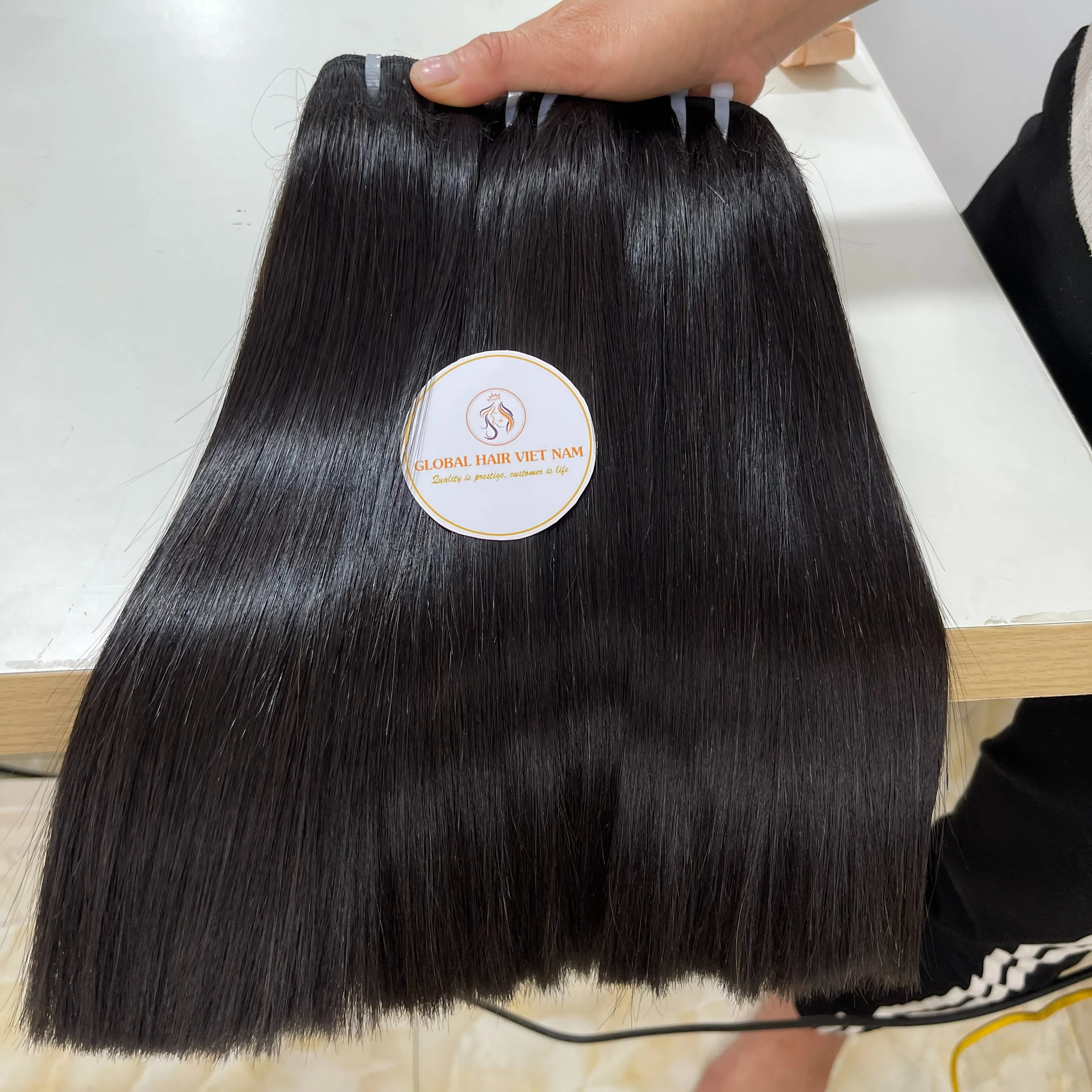 ร้อนขายนามสกุลผม Remy ผ้า100% มนุษย์ผมรวมกลุ่มบริสุทธิ์แบน Weft ต่อผมสำหรับผู้หญิงสีดำ