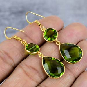 925พลอยเพอริดอทสีเขียวทรงกลมและรูปลูกแพร์ต่างหูห้อยชุบทองเงินสเตอร์ลิงต่างหูของขวัญวันเกิดสำหรับผู้หญิง - Product Image 4