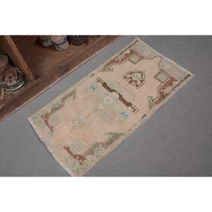 Alfombra turca vintage de 1,6x2,9 pies, tejido plano de lana azul beige con patrón de retazos para decoración de sala de estar o uso en el pasillo - Product Image 5