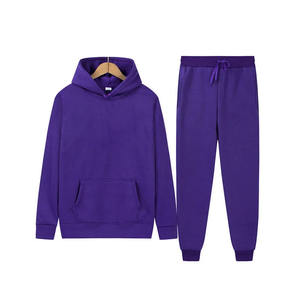 Survêtement décontracté personnalisé en gros, couleur unie, tissu chaud et doux avec logo brodé, taille surdimensionnée - Product Image 1