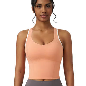Nouveaux débardeurs de sport pour femmes 100% coton Shorts de yoga Fitness rembourrés Dos nageur Tricotés avec soutien-gorge intégré Casual Été - Product Image 3